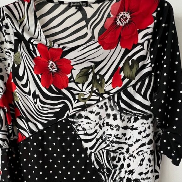 Jessica Max Womens Round Neck 3/4 Sleeve Multi-Pattern Blouse Size X - Picture 4 of 7